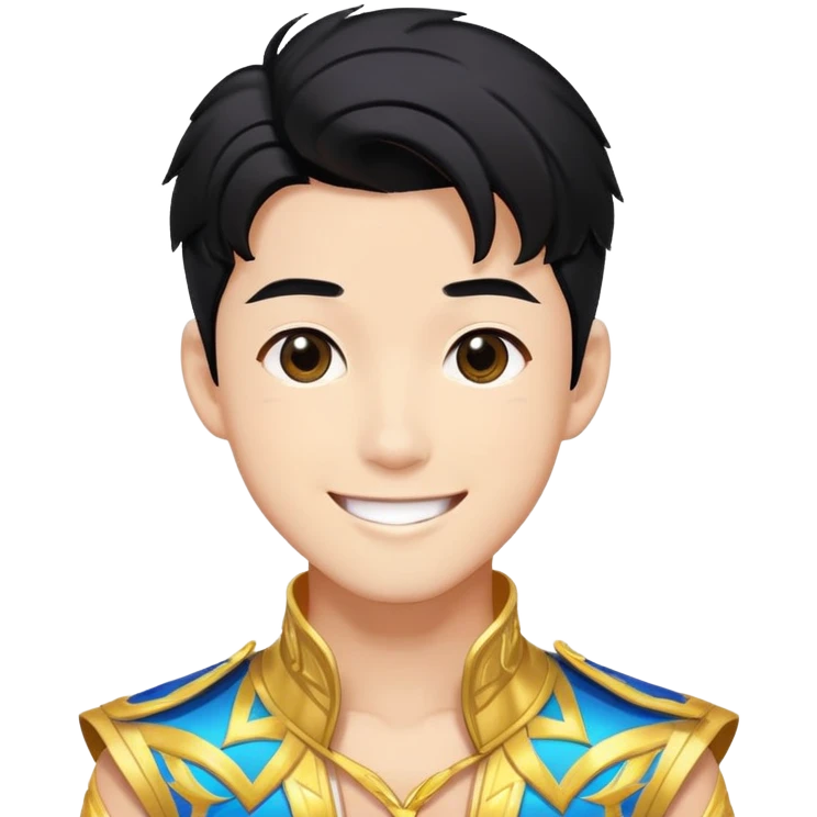K-pop male idol with black hair, smiling face, wearing flashy stage costume emoji