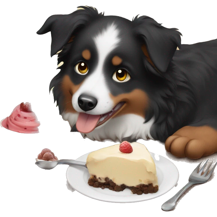 Small black australian shepherd dog eating dessert  emoji