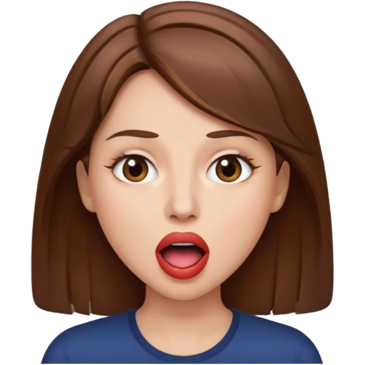 Woman brown hair. Mouth open. Not smiling emoji