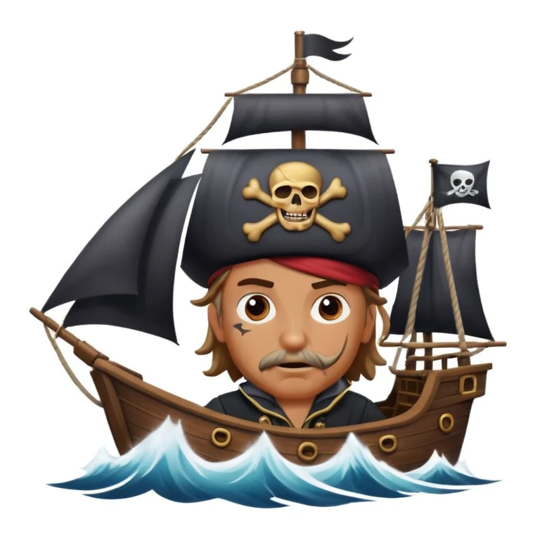pirate with eye sailing a ship in strom sea background emoji