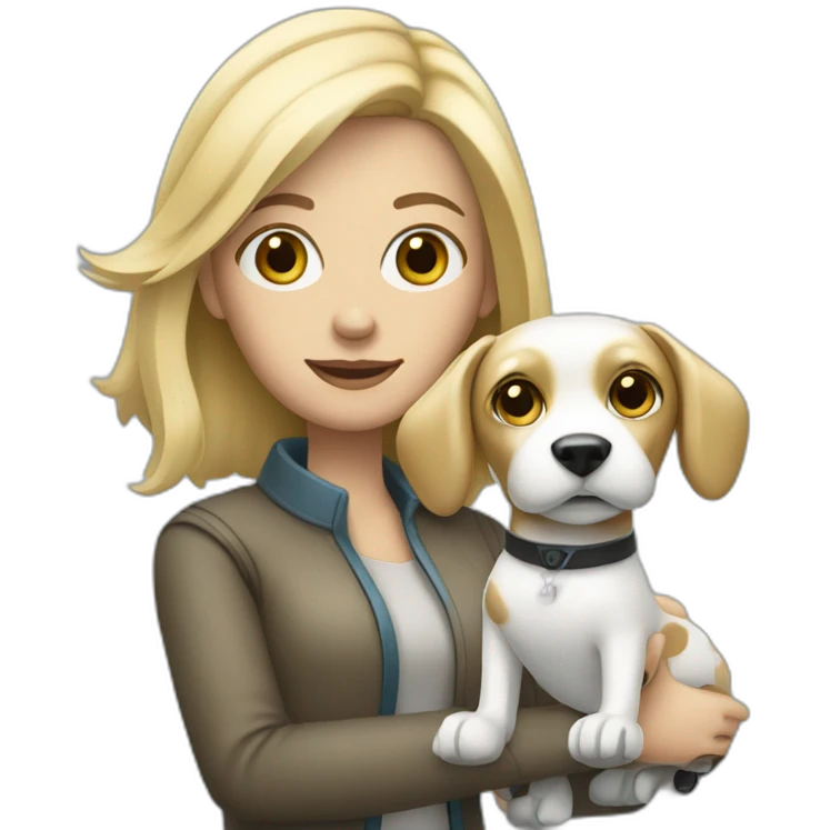 blonde white woman holding robot dog emoji