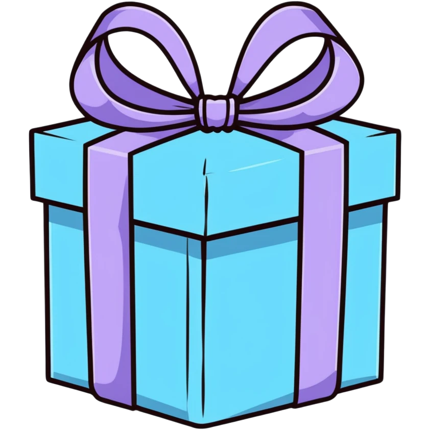 cute pastel gift box with ribbon, baby blue and lavender colors emoji