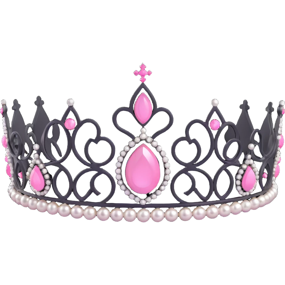 realistic 3D gothic tiara with pearls, black and pink accents, minimal and regal emoji