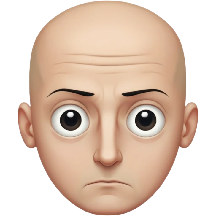 Steven Miller, bald, intense scowl, very narrow rectangular head, bottom lip sticking out, eyelids nearly shut and drooping on the outer sides, extremely dark areas around eyes emoji