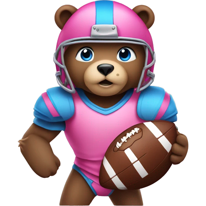 Blue eyes bear in pink armor with blue eyes playing football emoji