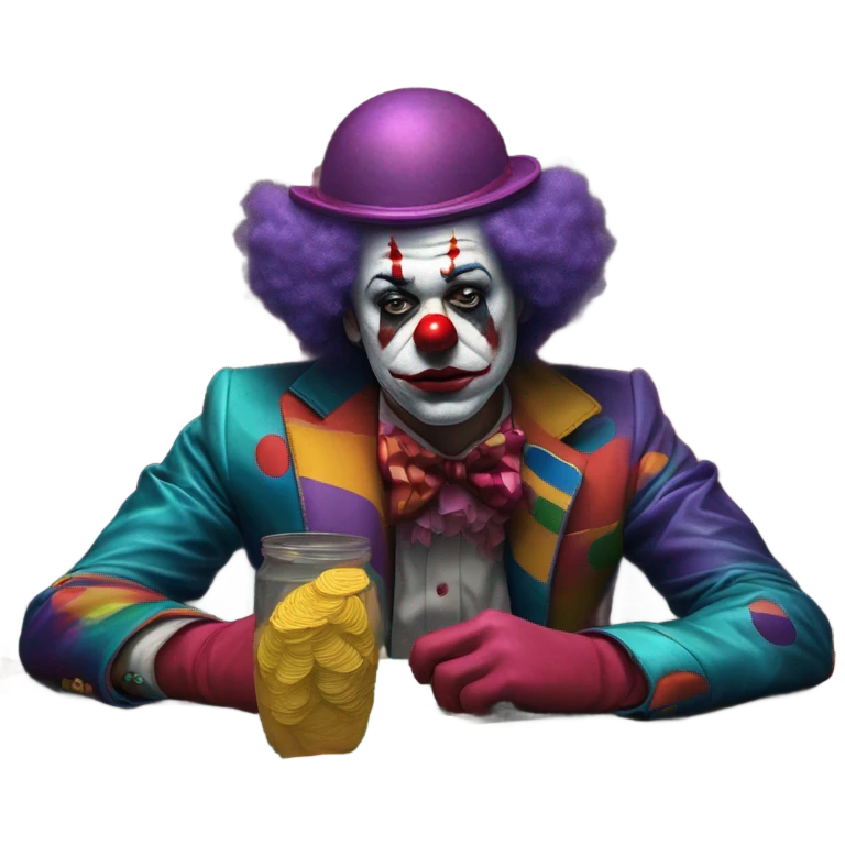 Sad clown loses money at casino blackjack with date emoji