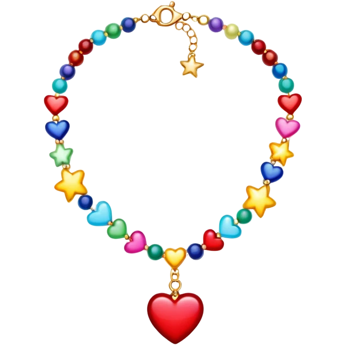 colorful beaded necklace with hearts and stars  emoji