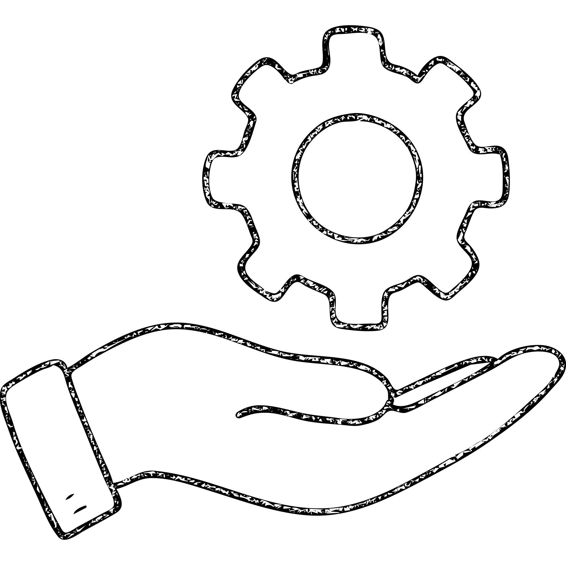 hand drawn outlined hand holding a cog icon emoji