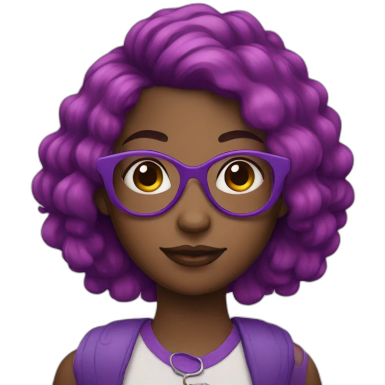 Black girl purple hair with heart glasses emoji