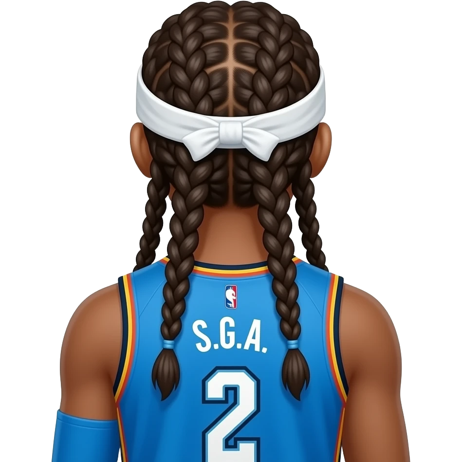 sga in a okc thunder jersey from the back with his jersey having the number 2 on the back and make him have bubble braids going under a white headband in the back emoji