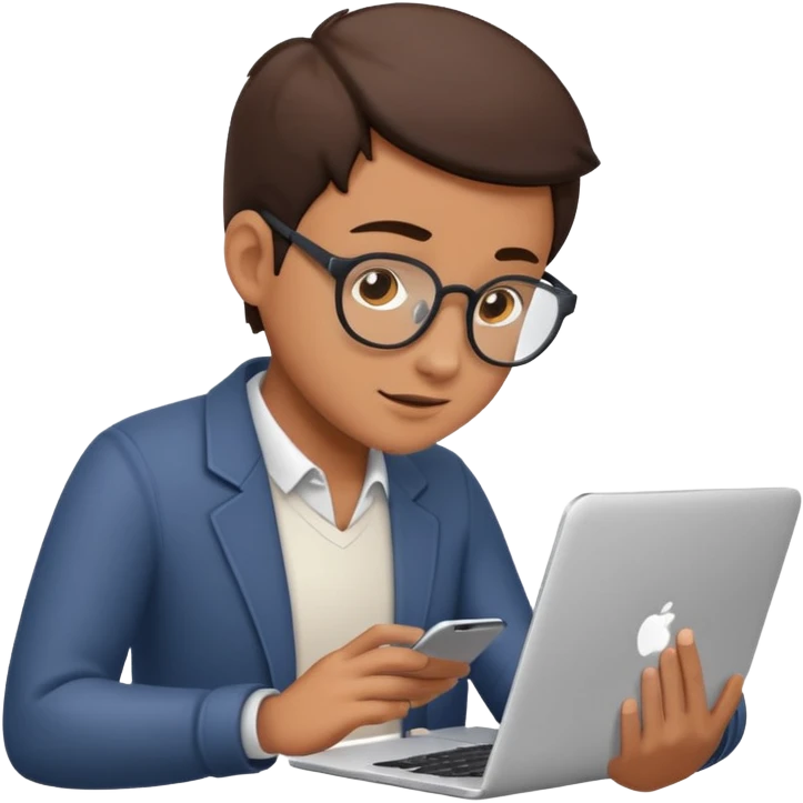 A person scrolling through their phone, with a laptop open to a work document emoji