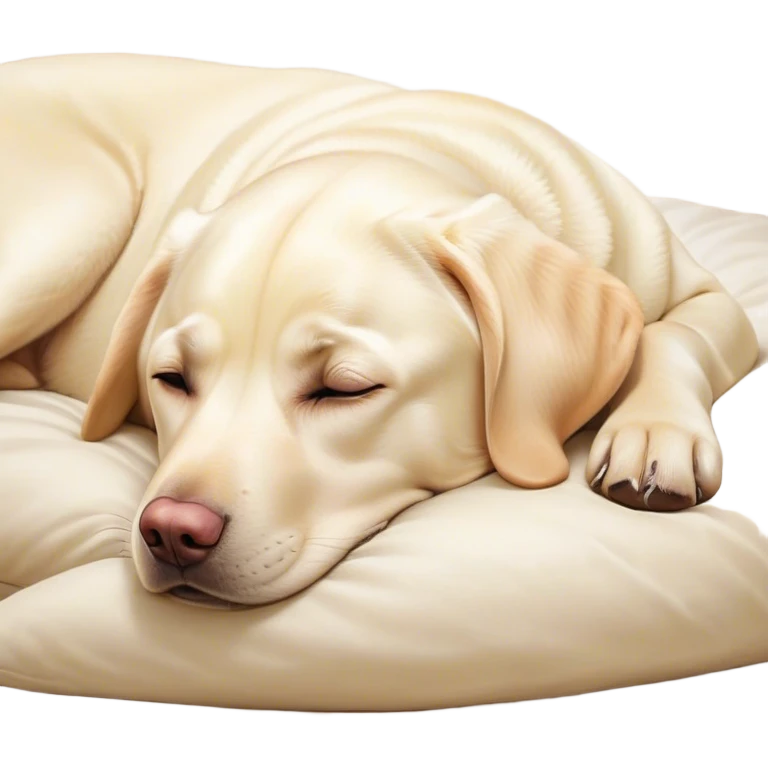 Meme-Worthy Cute Sleeping Cream Labrador Portrait Emoji, Head resting peacefully with a contented smile, showcasing a delightfully sturdy build and a luxuriously soft cream Fur, eyes shut in a serene nap, Simplified yet hilariously adorable features, highly detailed, glowing with a soft, drowsy light, high shine, relaxed and utterly lovable, stylized with an air of playful laziness, bright and heartwarming, soft glowing outline, capturing the essence of a comically sleepy companion, so meme-worthy it feels like it could instantly become the next viral sensation of adorable slumber! emoji