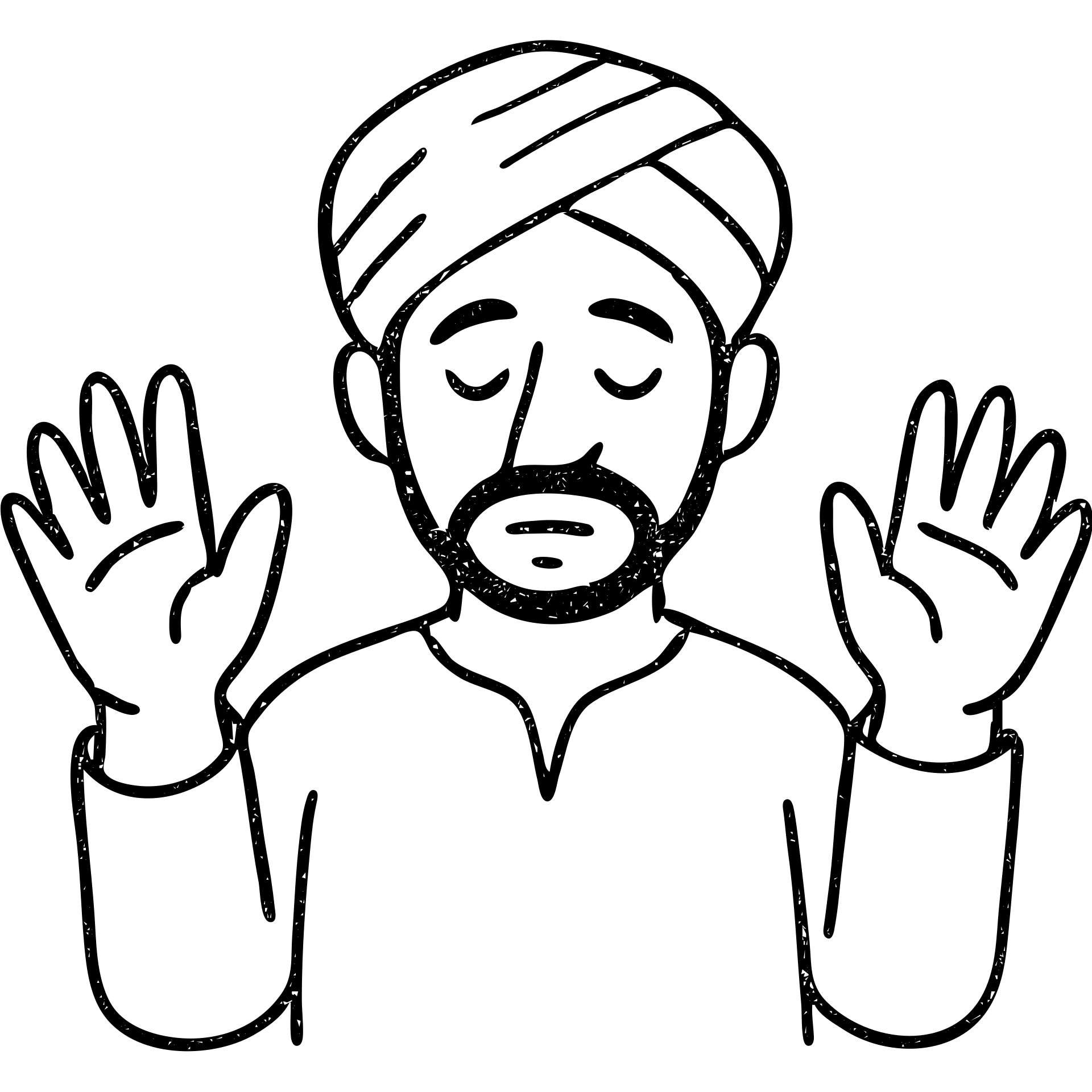 hand-drawn outlined icon of an Indian person with hands up in surrender emoji