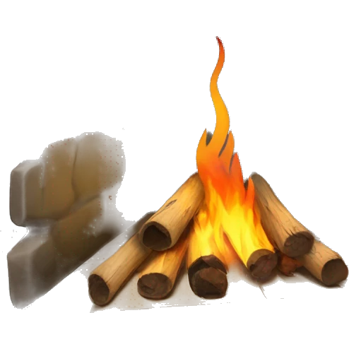 fire in the hut, 3d, view from the corner emoji