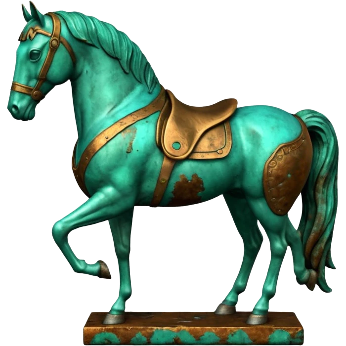 3D render of Bronze Horse Leg, heavily oxidized copper texture, verdigris patina,Fragment of a statue with patina, weathered bronze aesthetic, ancient decay, emoji style, isolated on white background --v 6.0. emoji