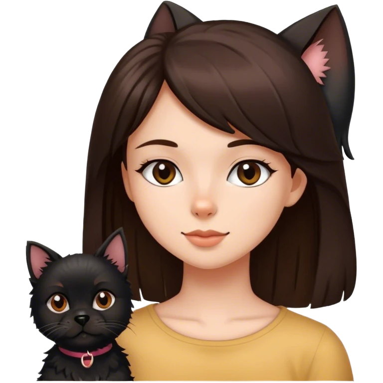 Brunette girl, Black cat and a Yorkshire terrier dog emoji