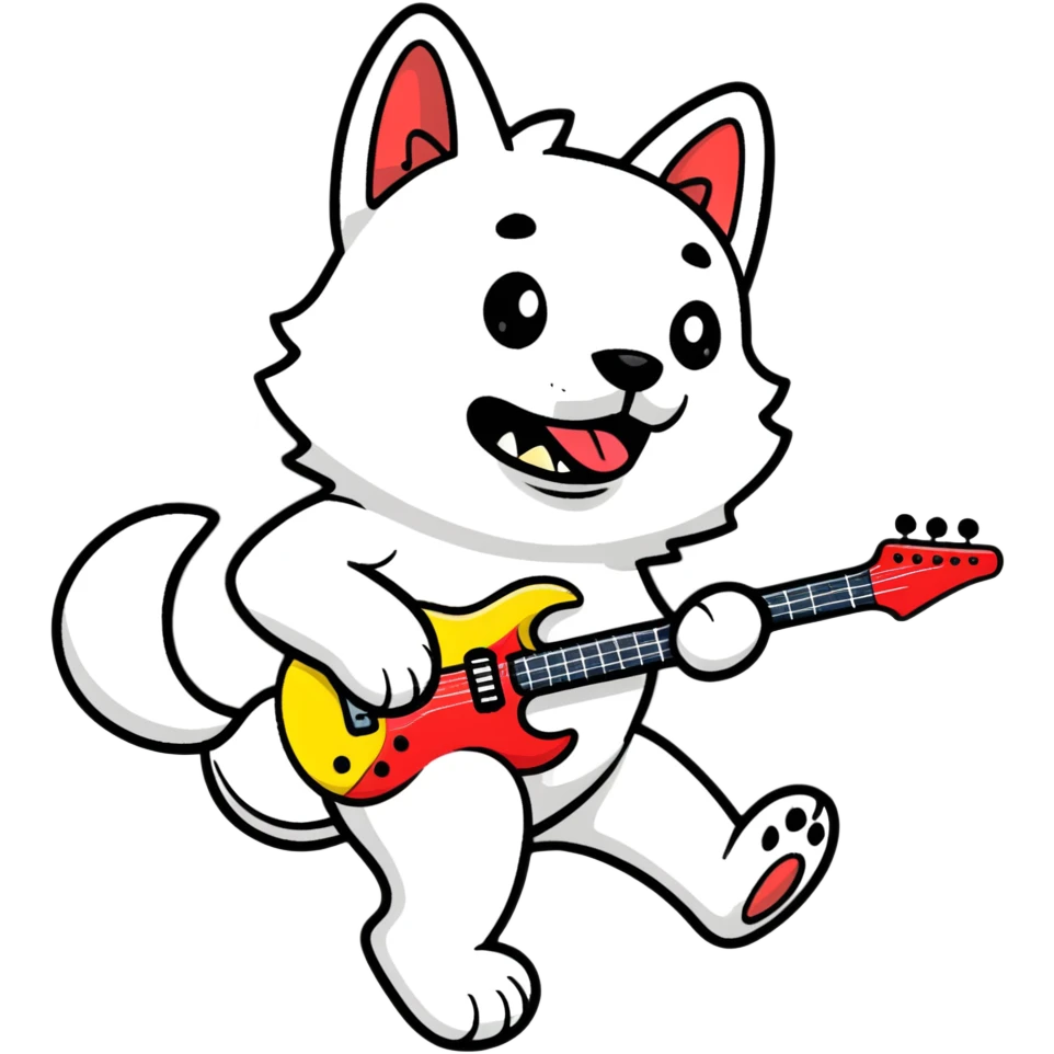 dog playing electric guitar, energetic pose emoji