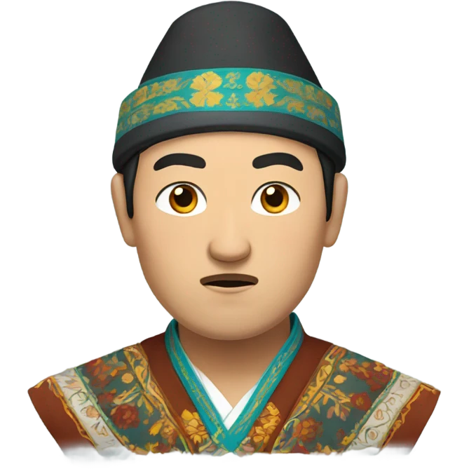 sad kazakh man in traditional clothes photorealistic serious emoji
