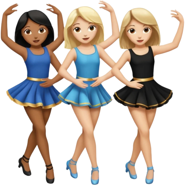 Emoji of 3 Girls dancing ONE with blonde hair, one tan skin with brown hair and one with black  hair ONLY ONE IS BLONDE emoji