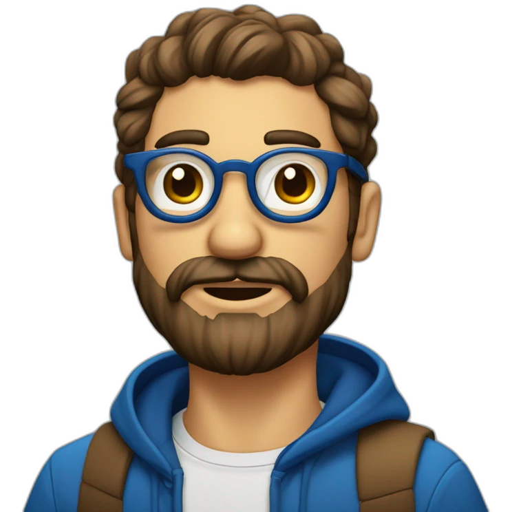 Hombre gordo con canas barba cana y lentes azules redondos emoji