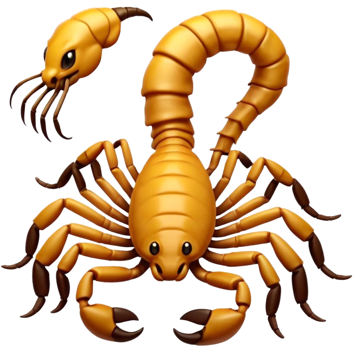 A 3D cartoon scorpion with shiny dark body and curled tail, on a light surface, realistic Memoji-style, soft lighting. emoji