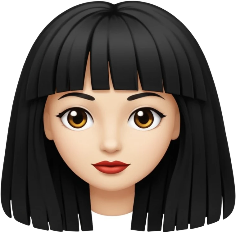 Faça um emoji de uma mulher branca, com cabelo liso preto longo, e com uma franja acima da sombrancelha. emoji