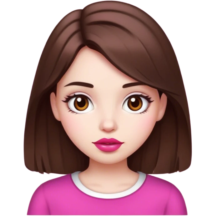 Girl , white skin, Medium-length brown hair, brown eyes, big pink lips emoji