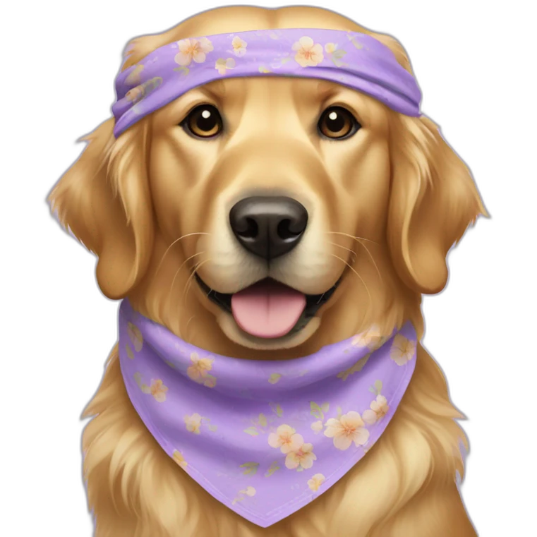 Golden retriever wearing lilac floral bandana around neck emoji