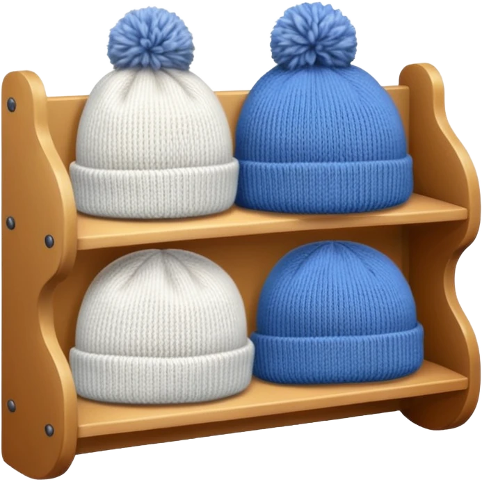 Shelf with knitted hats in white emoji