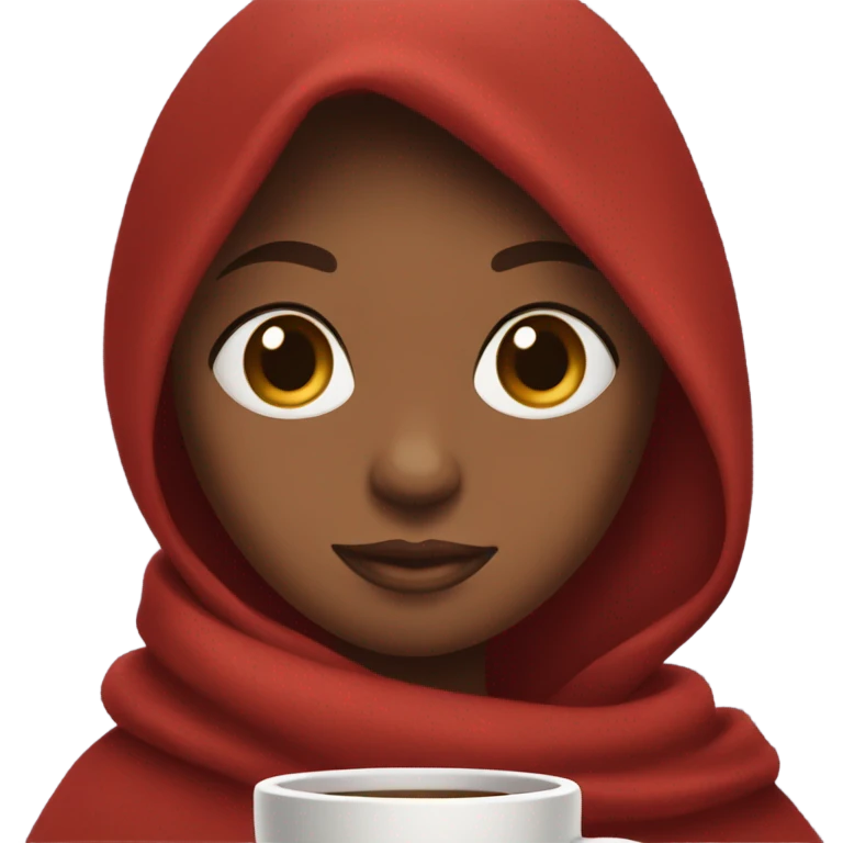  brownskin girl with mahogany hair and red blanket and coffee emoji