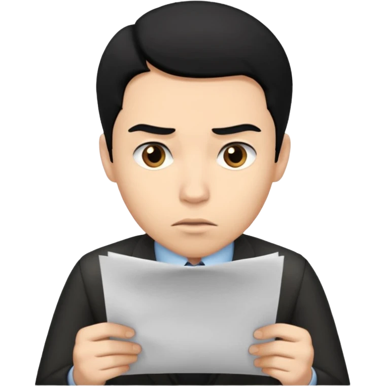 male office doubt face looking at paper with black hair emoji