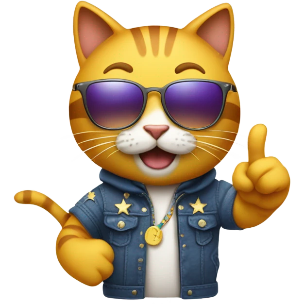 Design the cool cat emoji doing a victory pose with sunglasses slightly tilted, maybe with tiny stars or sparkles around it. The cat could be giving a thumbs up with its paw. Keep it playful and encouraging, like it's saying "You've got this!" emoji