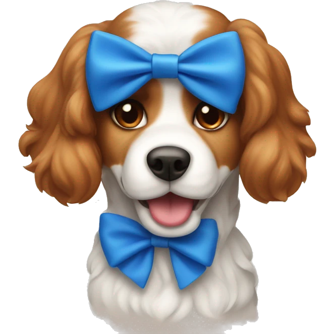 Red and white lassie dog with blue bow emoji