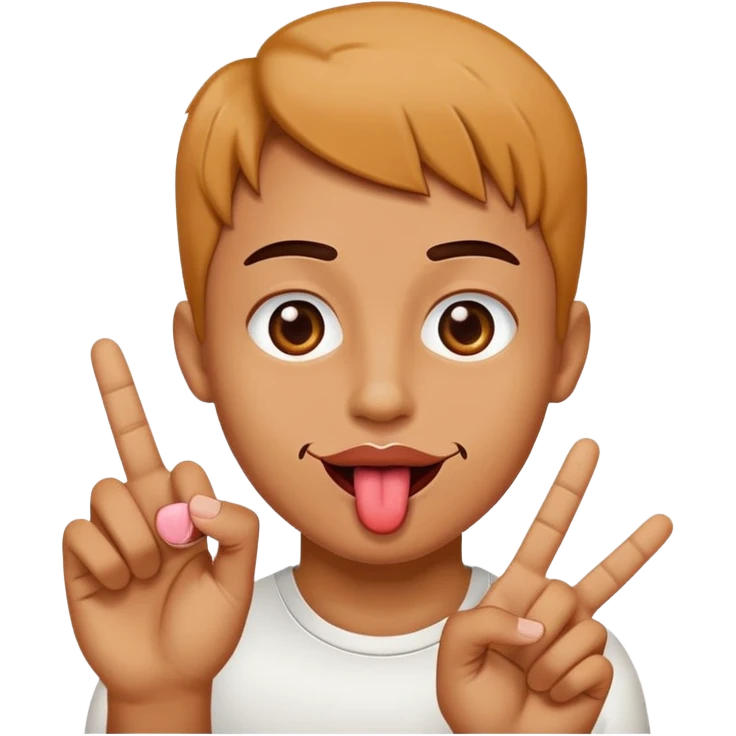 cara con la lengua sacada ojos abiertos y con 🤟🏽 emoji