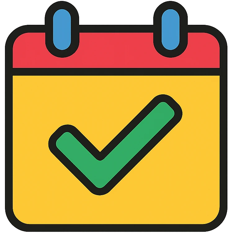 calendar page with a checkmark, representing daily tasks or routines, clean and modern style emoji