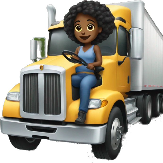 Black girl driving semi truck  emoji