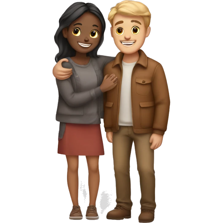 couple hug with warm smiles guy fair skin and girl brown skin emoji