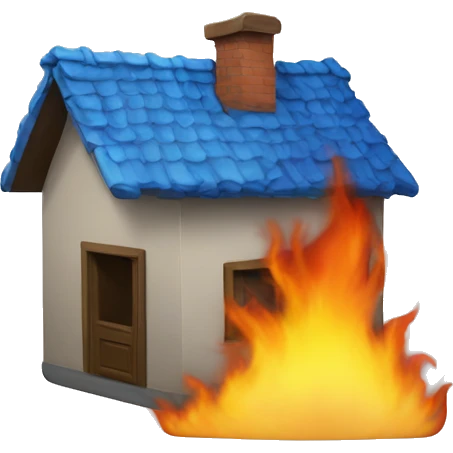 Casa blu che va in fiamme emoji