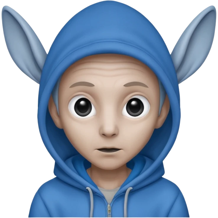 Aliens gray skin, blue hoodie, long big ears emoji