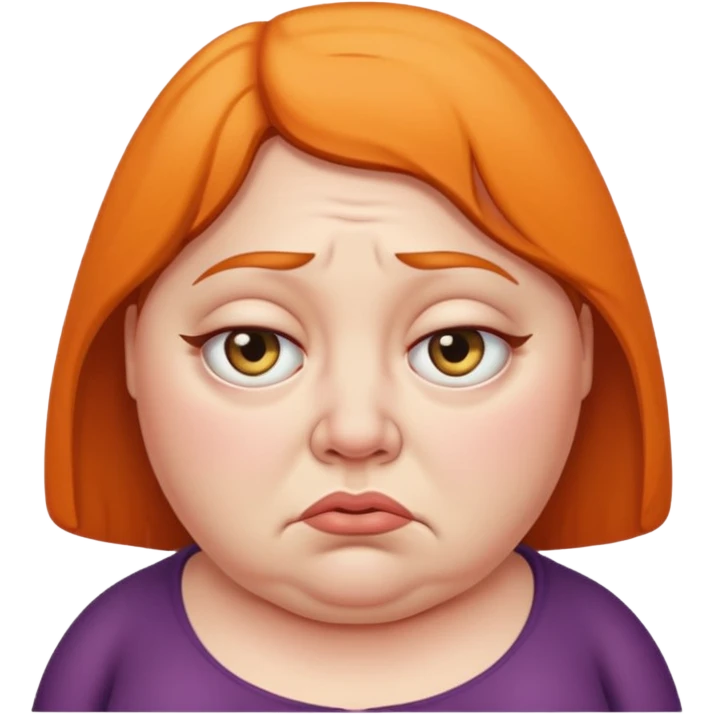 fat woman with droopy eyes and frown emoji