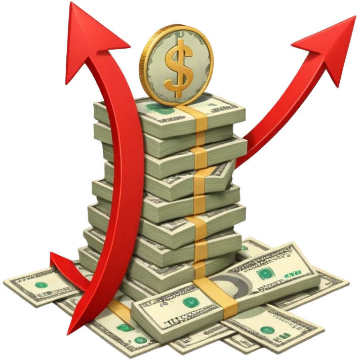 a pile of money with red arrow up with a strategy paper background emoji