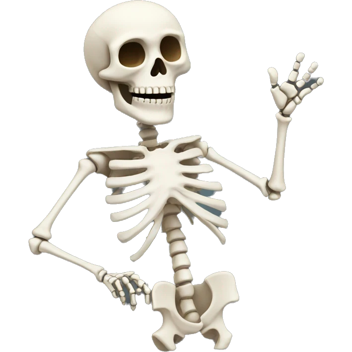 Skelton waving high while smiling  emoji