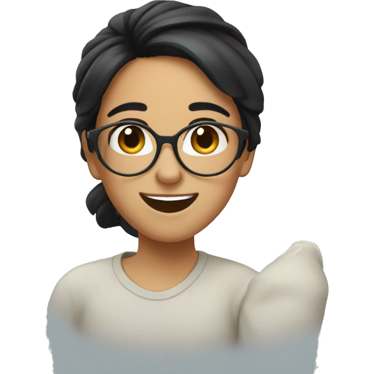 happiest girl with black hair and glass emoji