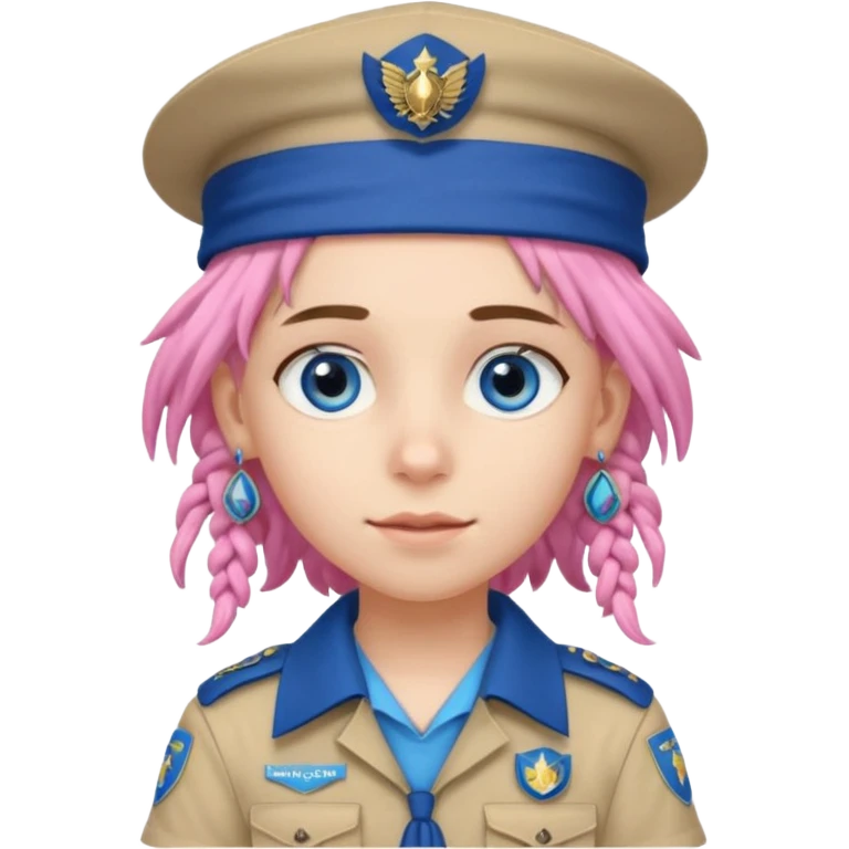 very pretty boy big blue eyes, scout girl with pretty pink uniform, blue dreadlocks, and big earrings and scouts hat emoji