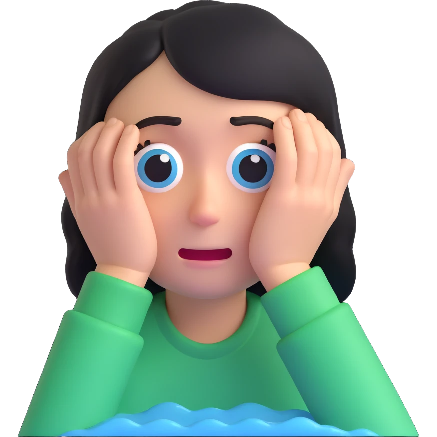 person with watery eyes and a trembling fake smile, trying to hide sadness while crying emoji