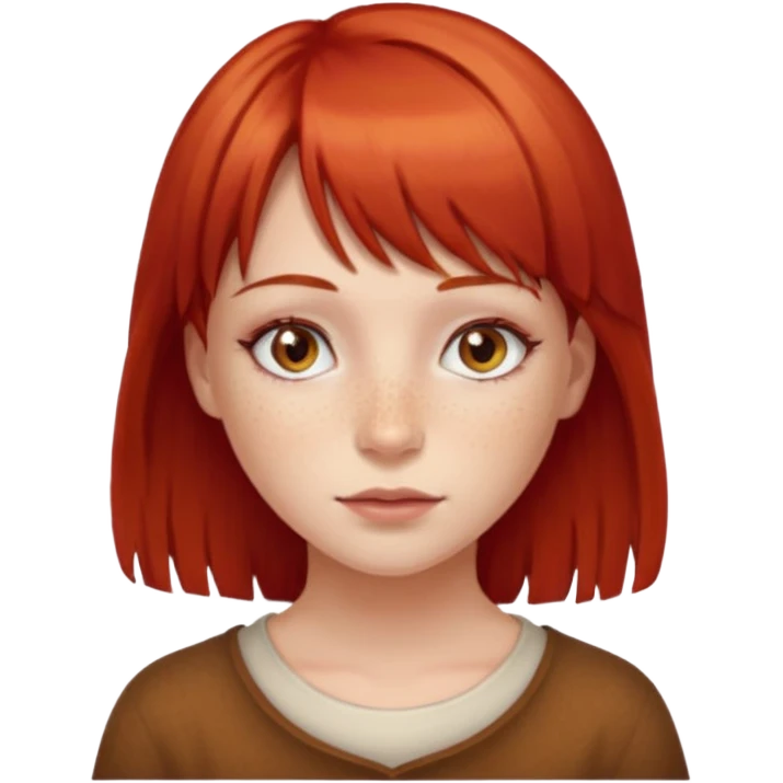 Uma menina de franja cabelos vermelhos e olhos de mel emoji
