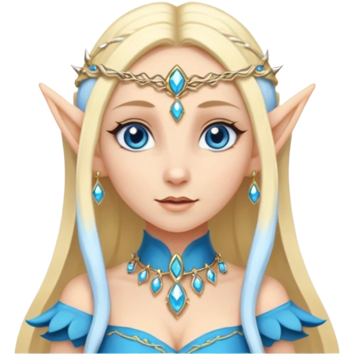 elf princess with pointy ears, white skin, blond hair with jewellery, blue eyes emoji
