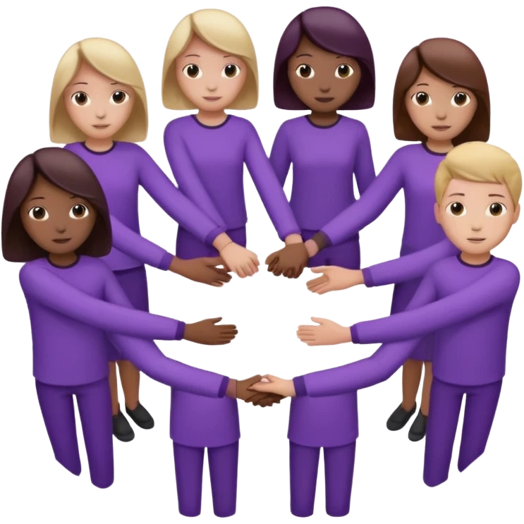 purple group without eyes and nose   holding handsin circle emoji