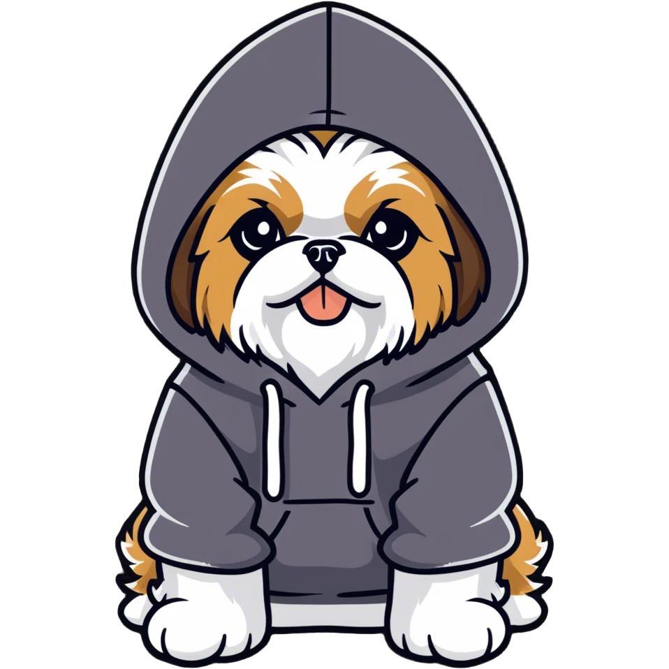 Black and white only colored Shih Tzu with hoodie￼ emoji