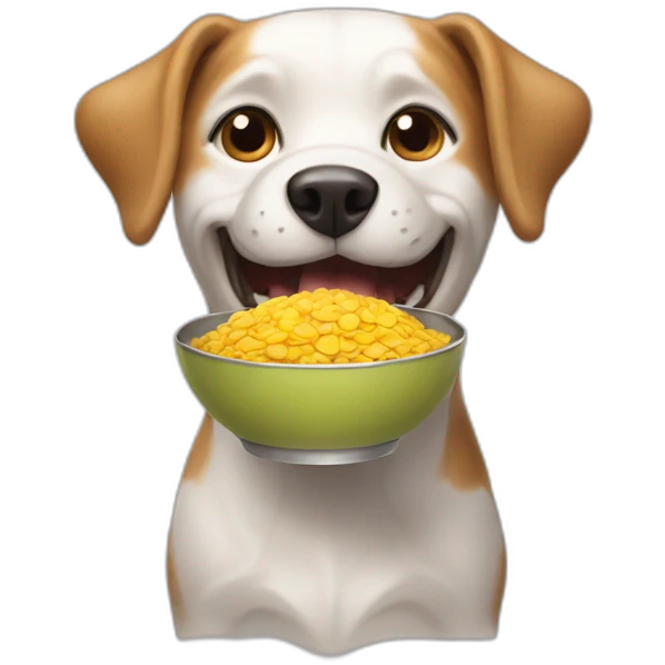 Happy dog with bowl in mouth emoji